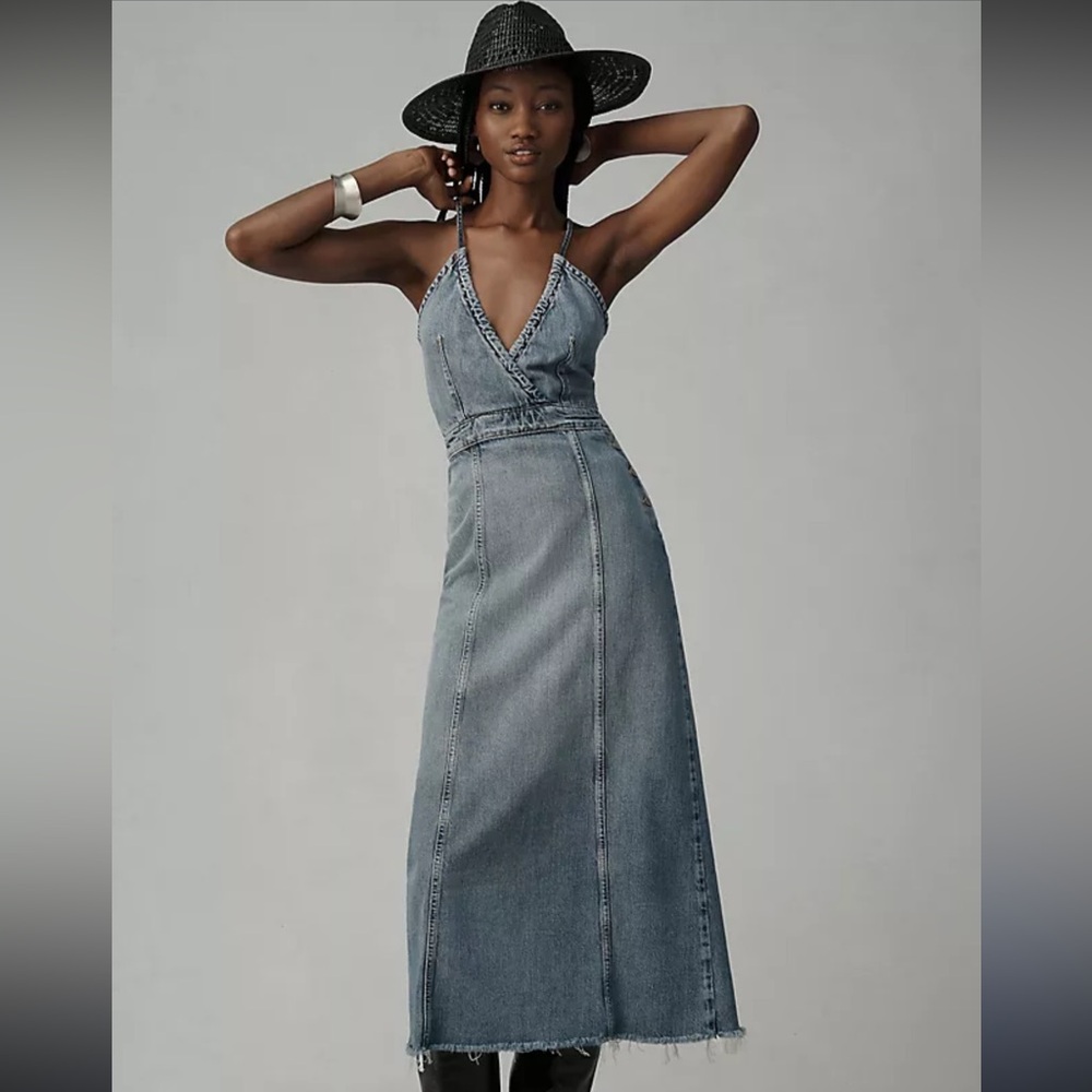 NWT Anthropologie Ética Callista Denim Midi Tie Back Dress